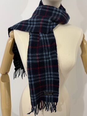 Vintage Burberry Wool Nova Check Blue Scarf